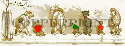 humorvolle Illustration von pinkelnden Hunden Kunstdruck Tiefdruck