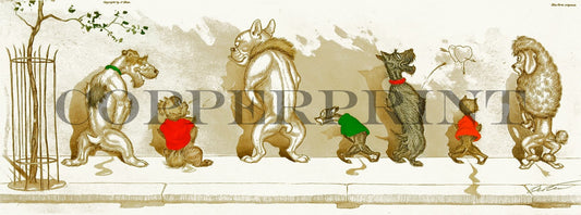 humorvolle Illustration von pinkelnden Hunden Kunstdruck Tiefdruck