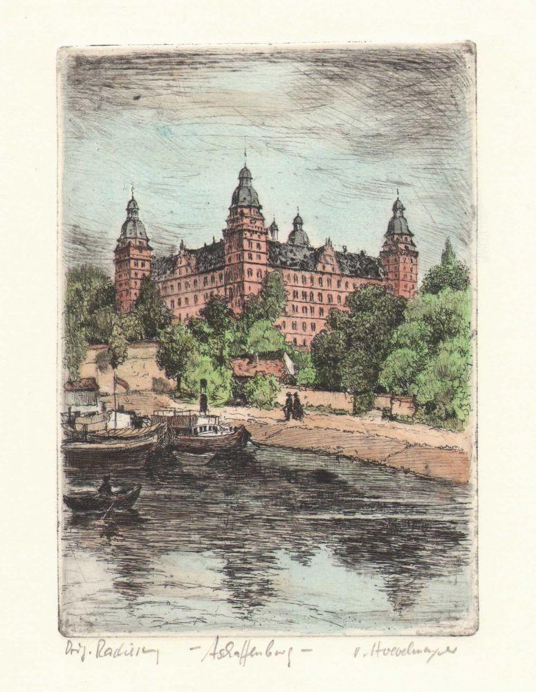 Stadtansicht von Aschaffenburg mit Schloss Kunstdruck Tiefdruck