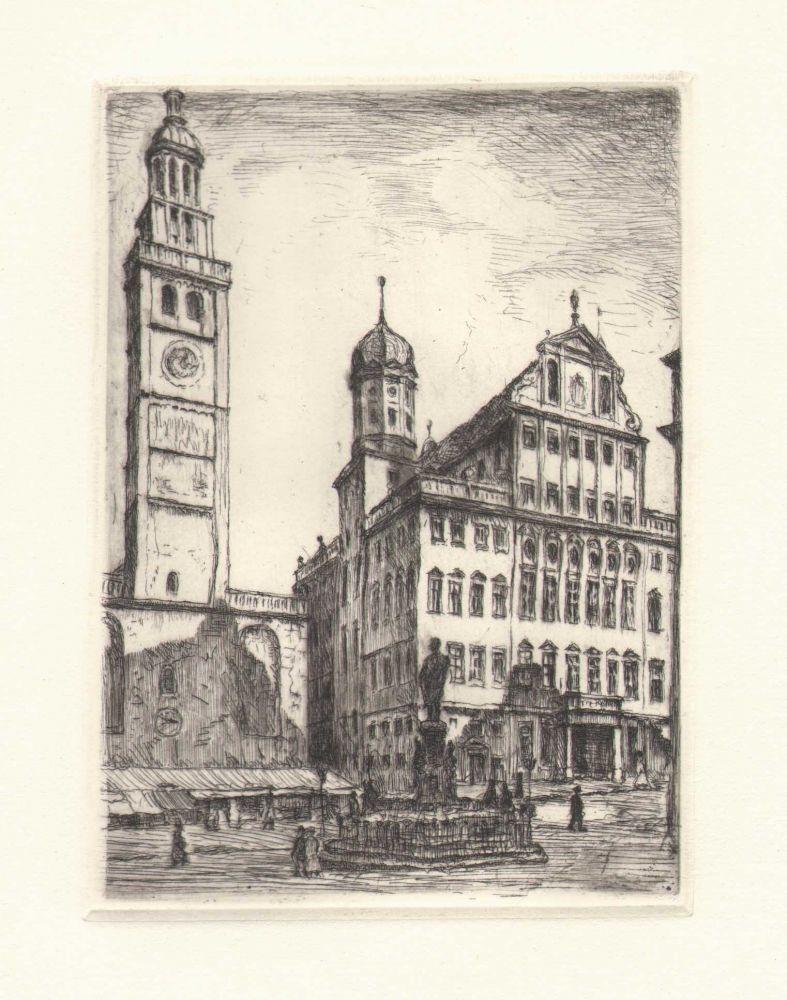 Stadtansicht von Augsburg mit Rathaus Kunstdruck Tiefdruck