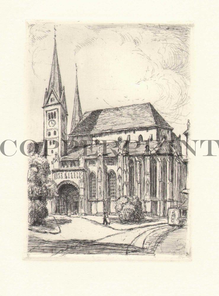 Stadtansicht von Augsburger Dom Kunstdruck Tiefdruck
