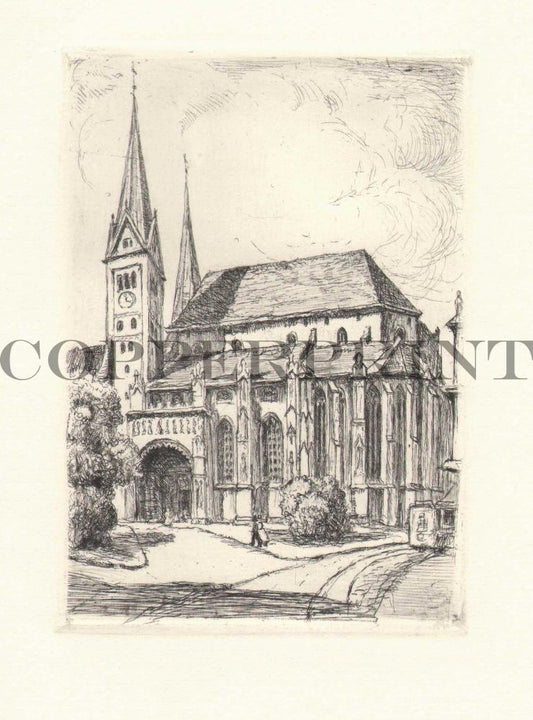 Stadtansicht von Augsburger Dom Kunstdruck Tiefdruck