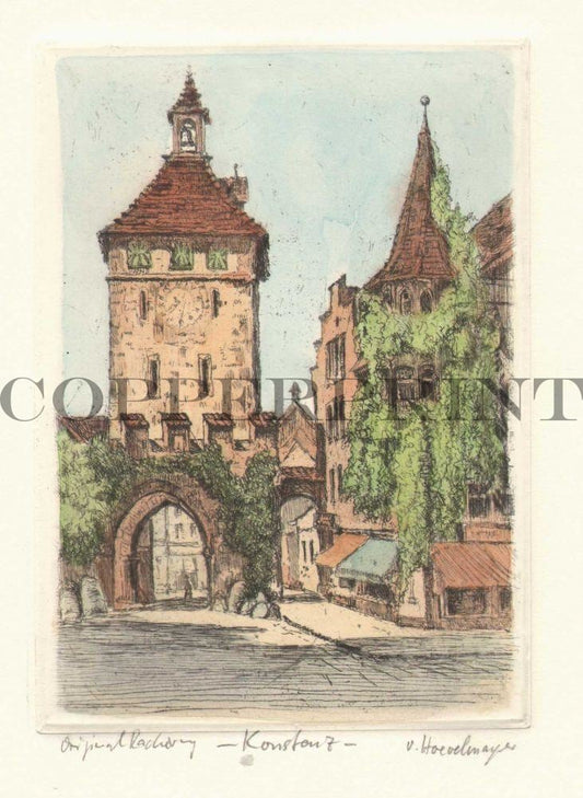 Stadtansicht Konstanz mit Tor Kunstdruck Tiefdruck