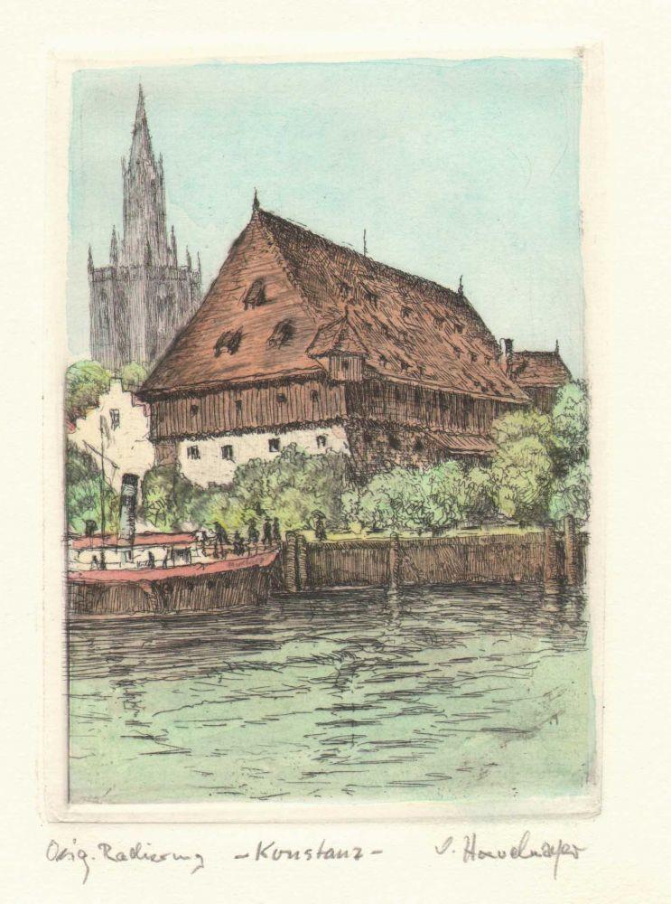 Stadtansicht von Konstanz Hafen Kunstdruck Tiefdruck
