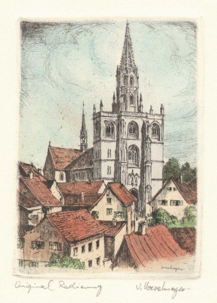 Stadtansicht von Konstanzer Dom Kunstdruck Tiefdruck