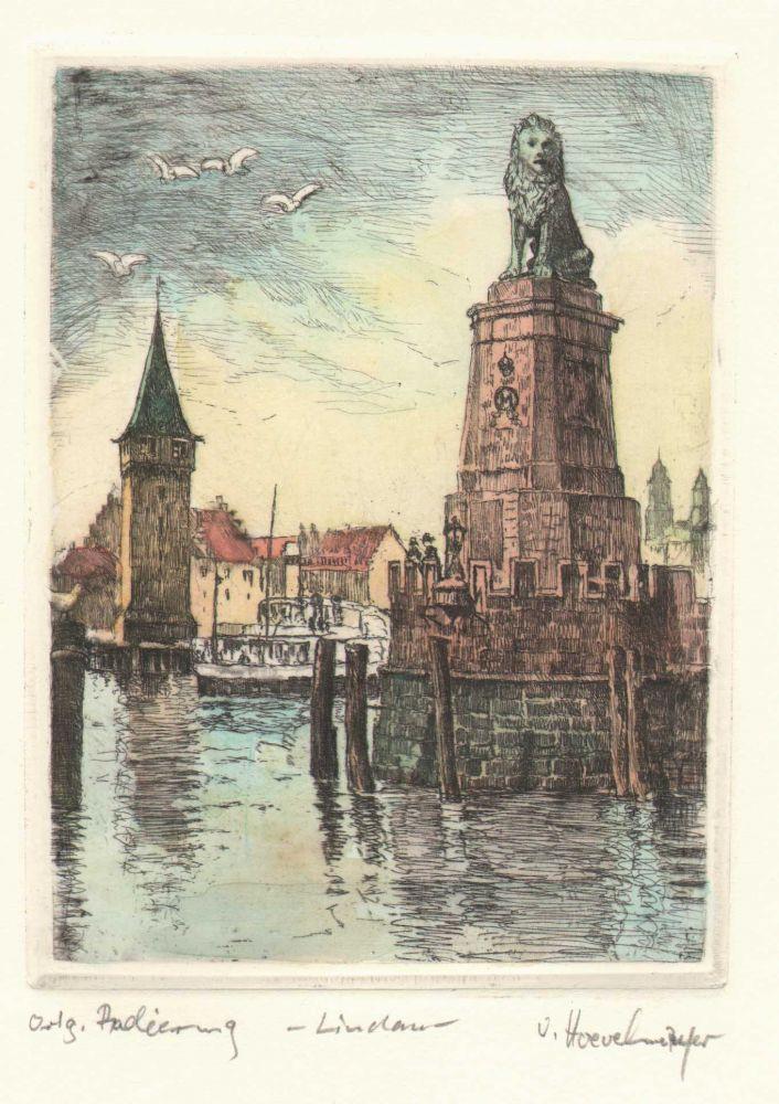 Stadtansicht vom Lindauer Hafen Kunstdruck Tiefdruck