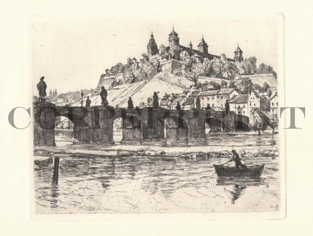 Stadtansicht von Würzburg Kunstdruck Tiefdruck