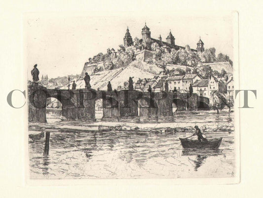 Stadtansicht von Würzburg Kunstdruck Tiefdruck