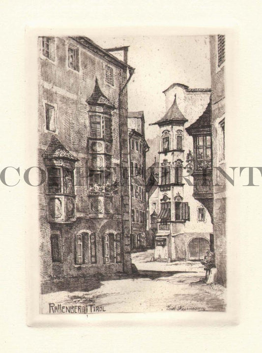 Stadtansicht von Rattenburg Dorfstraße Kunstdruck Tiefdruck