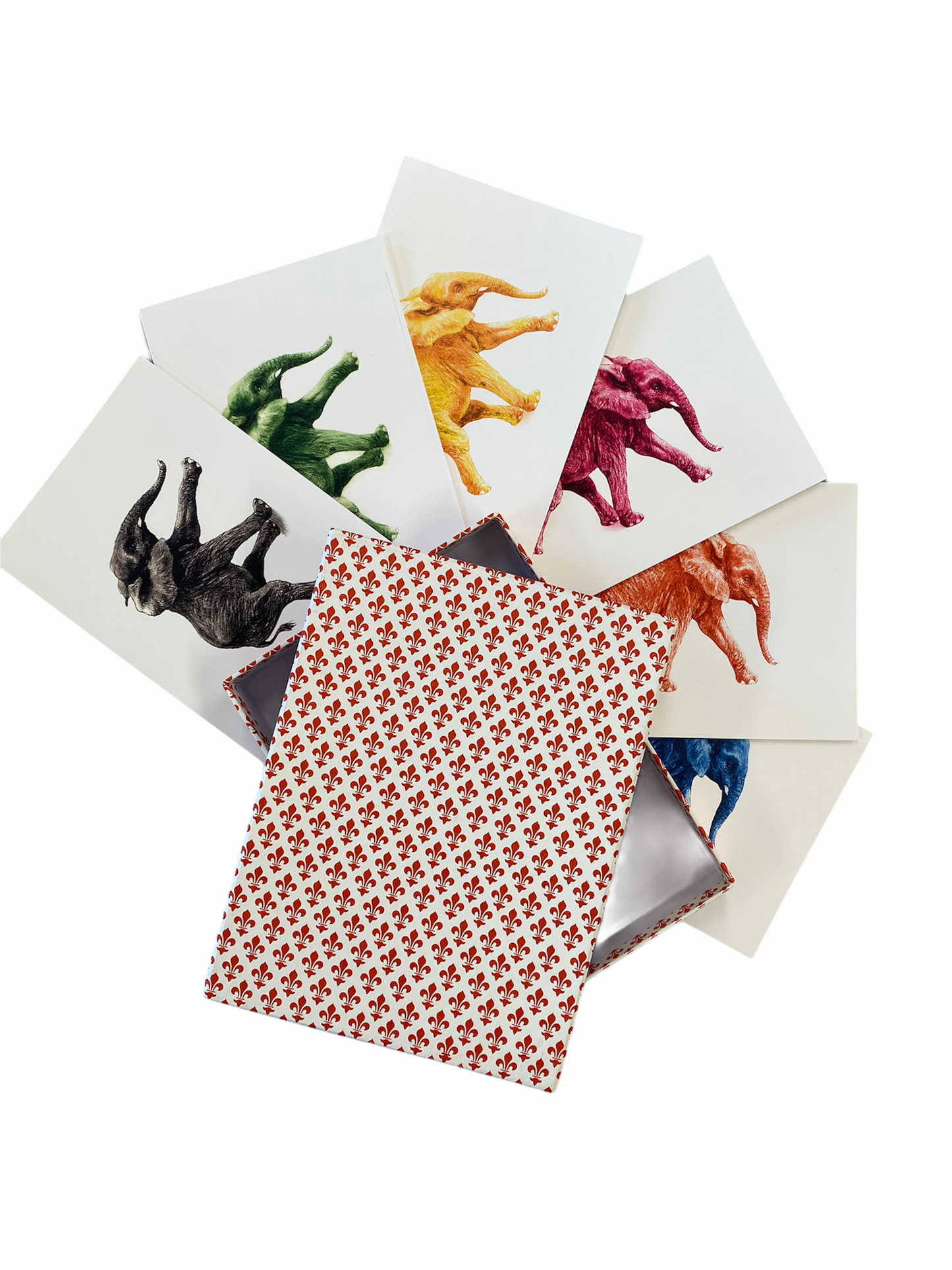 Elefanten Kartenset - Handbezogene Papierschachtel // rote Lilie
