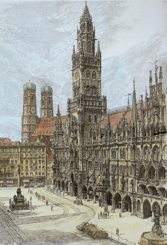 München, Marienplatz - Kunstkarte