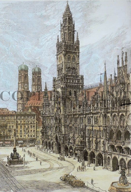 München, Marienplatz - Kunstkarte