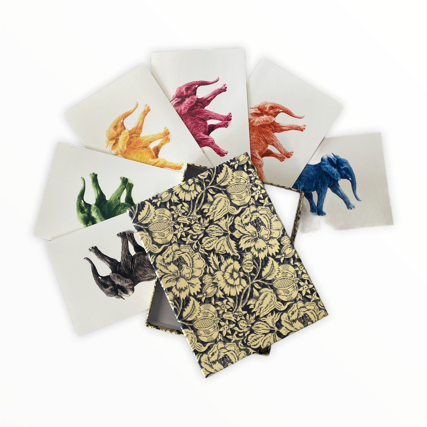 Elefanten Kartenset - Handbezogene Papierschachtel