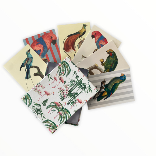 Vogel Kartenset - Handbezogene Papierschachtel // Flamingo