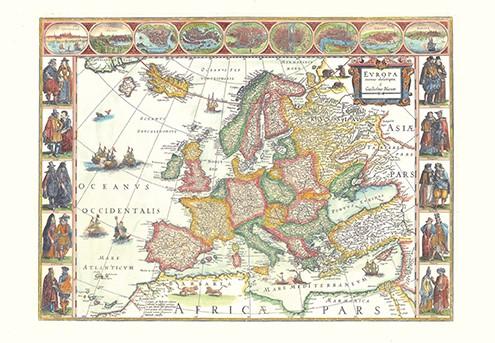 historische Europakarte Kunstdruck Tiefdruck