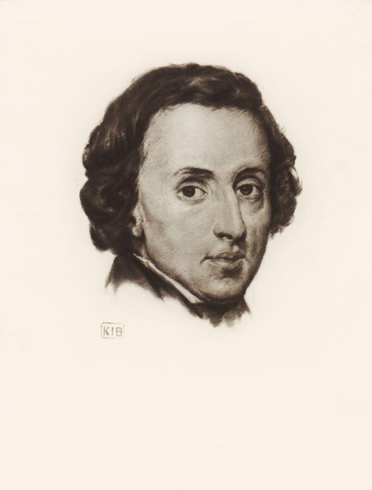 Portrait von Chopin schwarzweiß Kunstdruck Tiefdruck