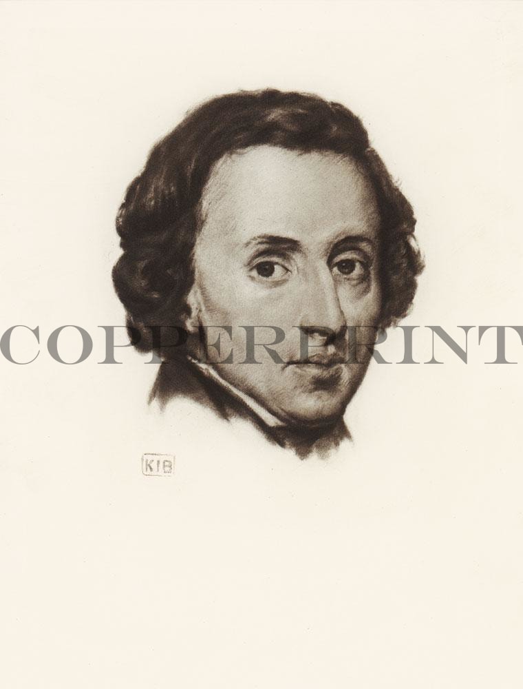 Portrait von Chopin schwarzweiß Kunstdruck Tiefdruck