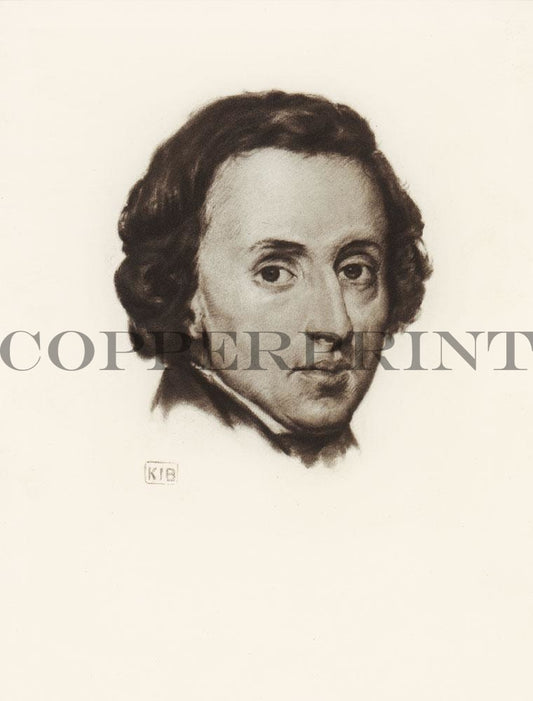 Portrait von Chopin schwarzweiß Kunstdruck Tiefdruck