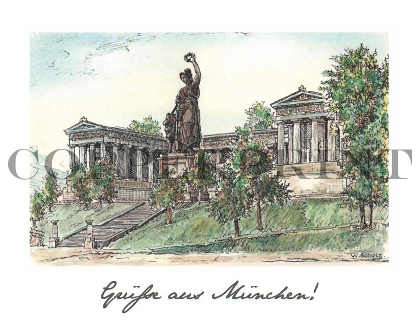Bavaria vor der  Ruhmeshalle München Kunstdruck Tiefdruck