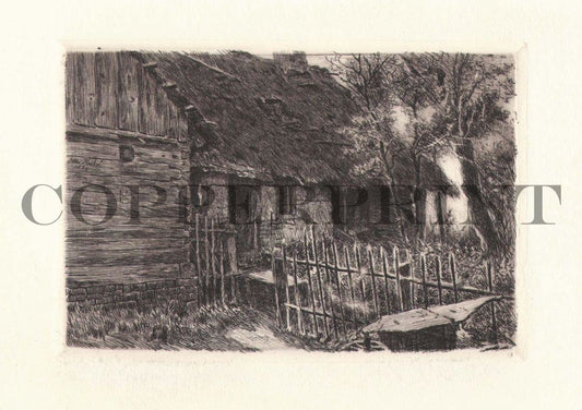 Bauernhaus im Wald schwarzweiß Kunstdruck Tiefdruck
