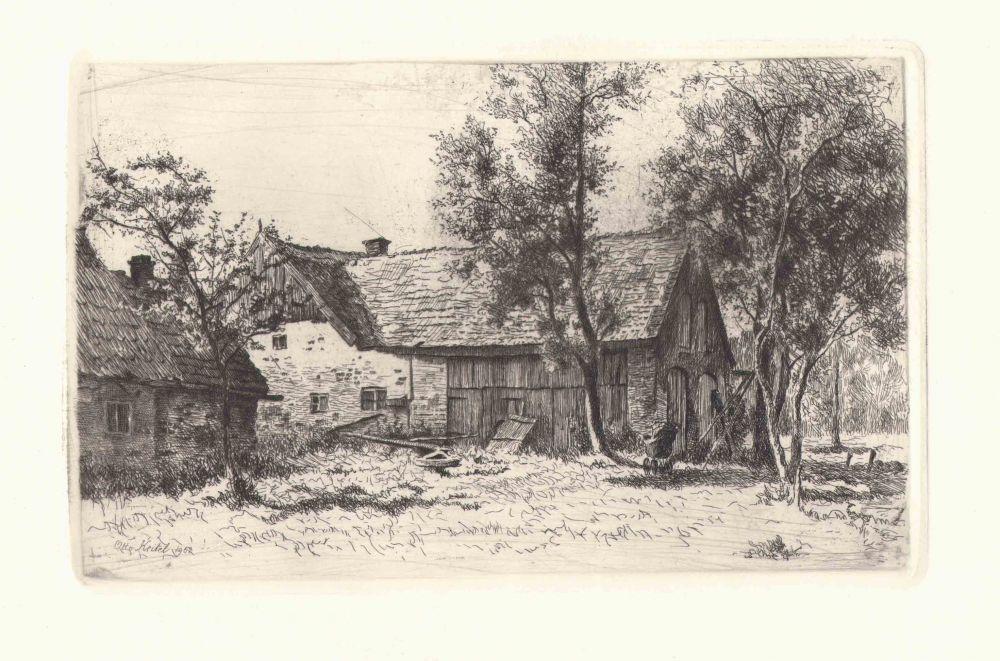 Bauernhaus mit Bäumen  Kunstdruck Tiefdruck