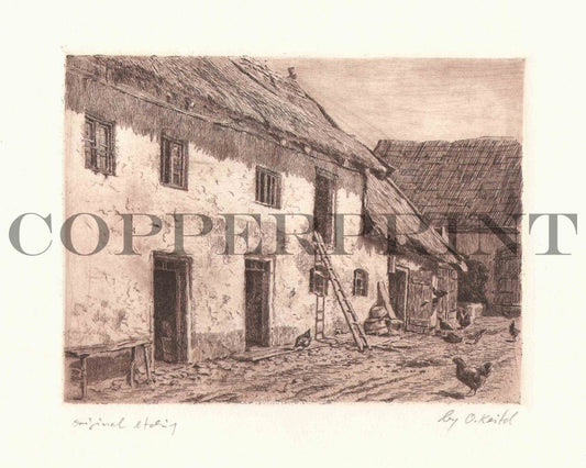 Altes Bauernhaus mit Leiter Kunstdruck Tiefdruck