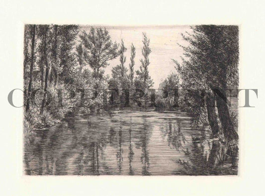 Landschaftsbild mit Fluss Kunstdruck Tiefdruck 