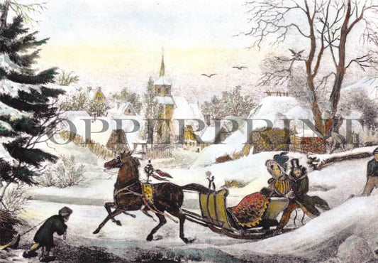 Schlitten von Pferd gezogen im Winter Kunstdruck Tiefdruck