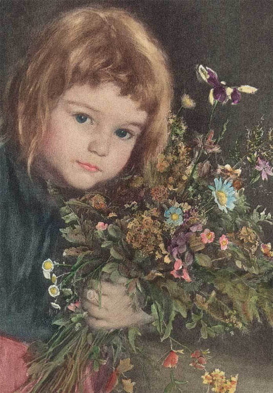 Mädchen mit Blumenstrauß Kunstdruck Tiefdruck
