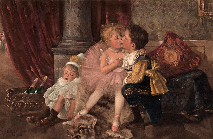 Zwei Kinder küssen sich Kunstdruck Tiefdruck