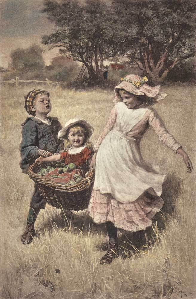 drei Kinder auf dem Feld Kunstdruck Tiefdruck