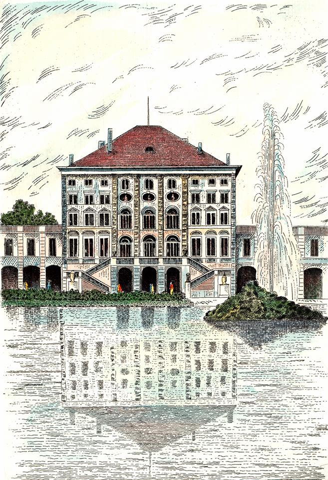 Ansicht von Schloss Nymphenburg Kunstdruck Tiefdruck
