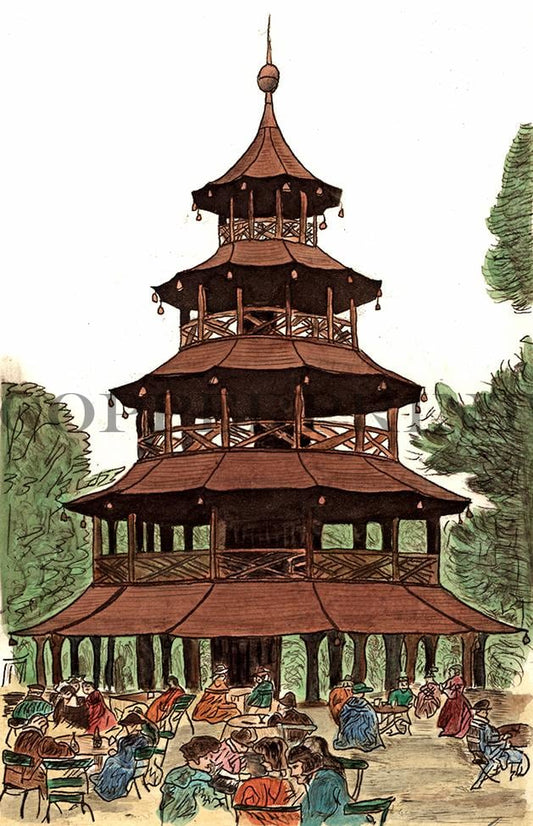 Ansicht Chinesischer Turm München Kunstdruck Tiefdruck