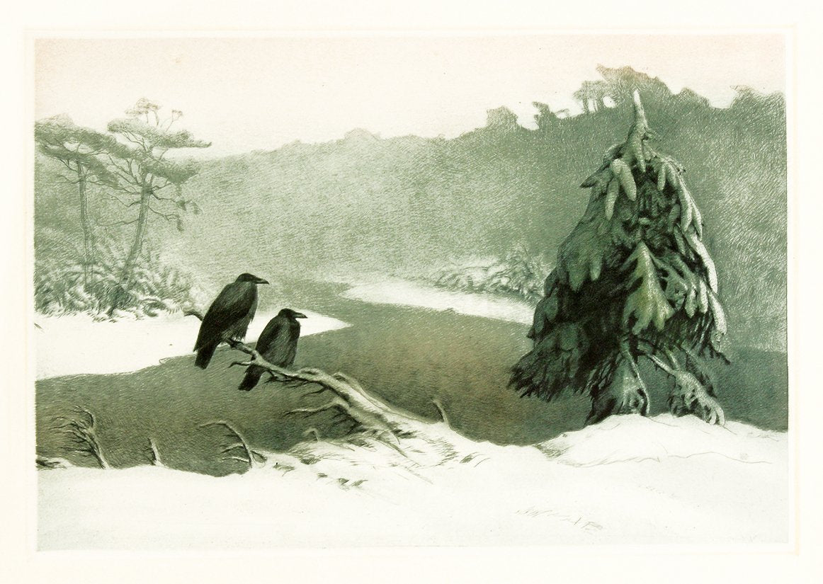 Nebelkrähen in einer Winterlandschaft Kunstdruck Tiefdruck