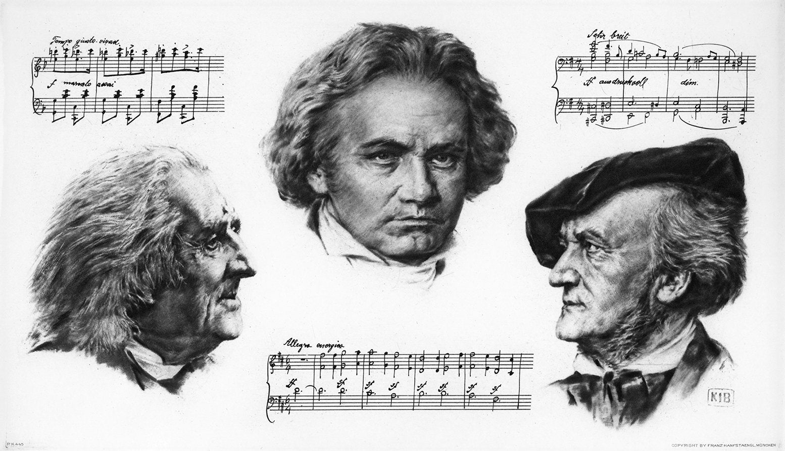 Portrait von Liszt Beethoven und Wagner Kunstdruck Tiefdruck