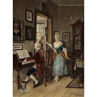Mozart am Klavier mit Aloysia Weber Kunstdruck Tiefdruck