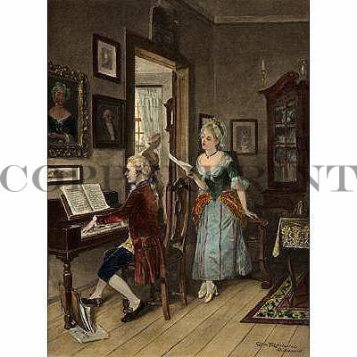 Mozart am Klavier mit Aloysia Weber Kunstdruck Tiefdruck