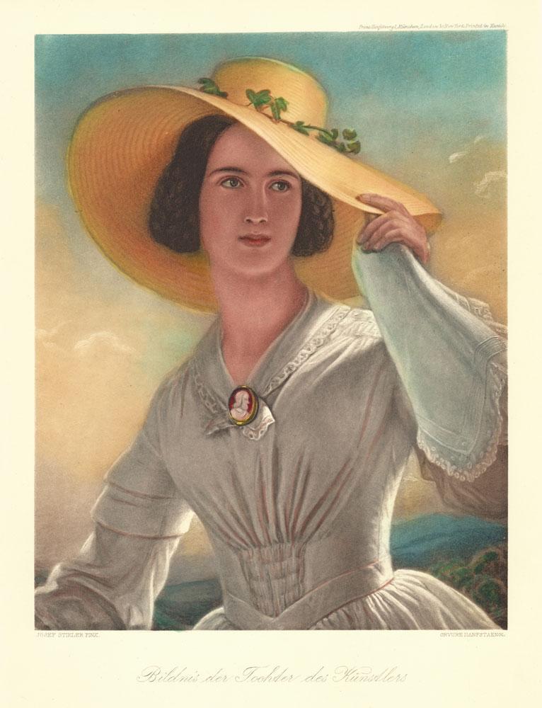 Portrait von Dame mit Hut Kunstdruck Tiefdruck