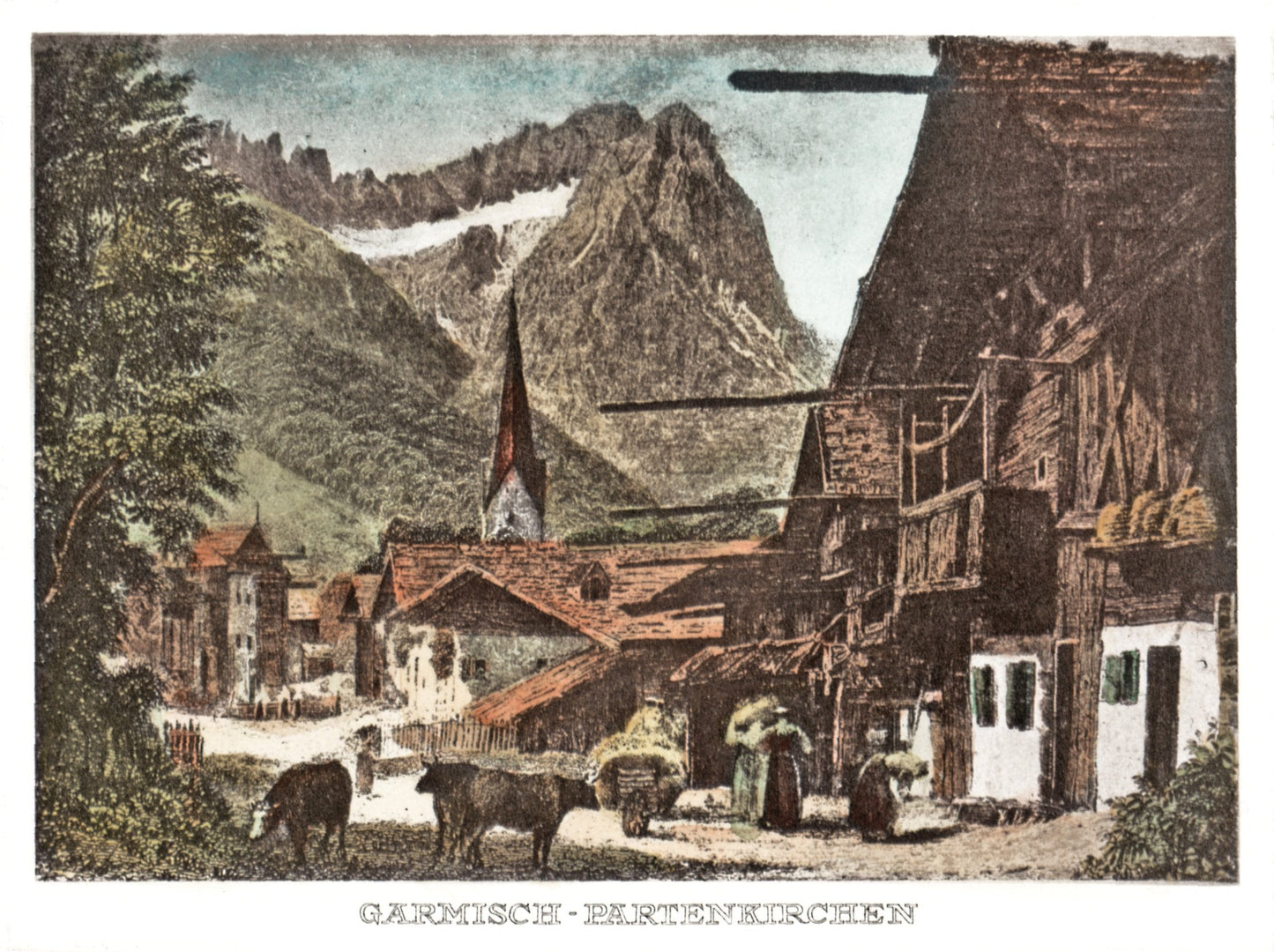 Stadtansicht von Garmisch Partenkirchen Kunstdruck Tiefdruck