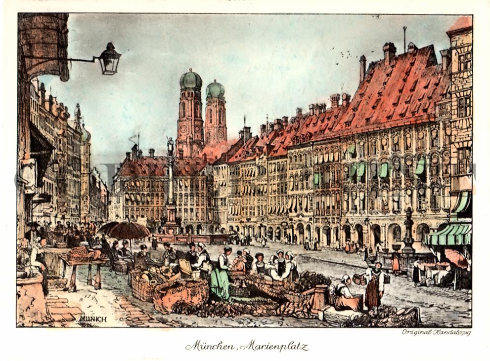 Stadtansicht München Marienplatz Kunstdruck Tiefdruck