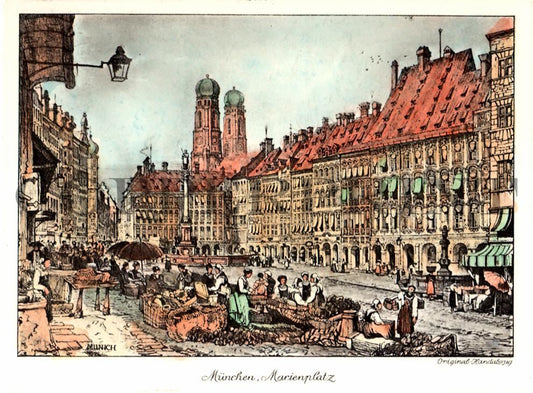 Stadtansicht München Marienplatz Kunstdruck Tiefdruck