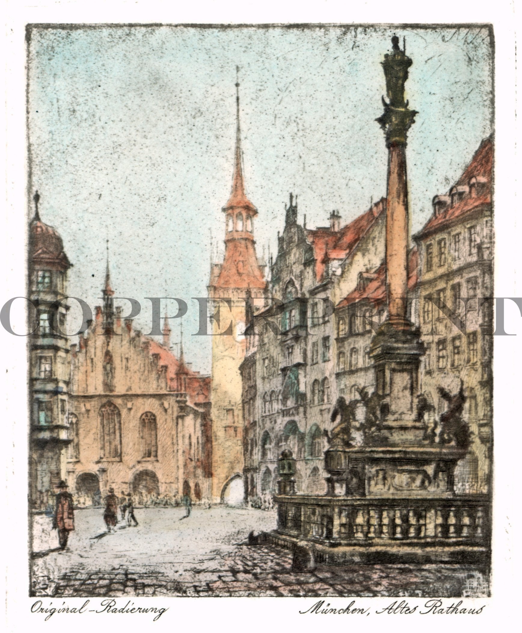 Stadtansicht vom Marienplatz Kunstdruck Tiefdruck