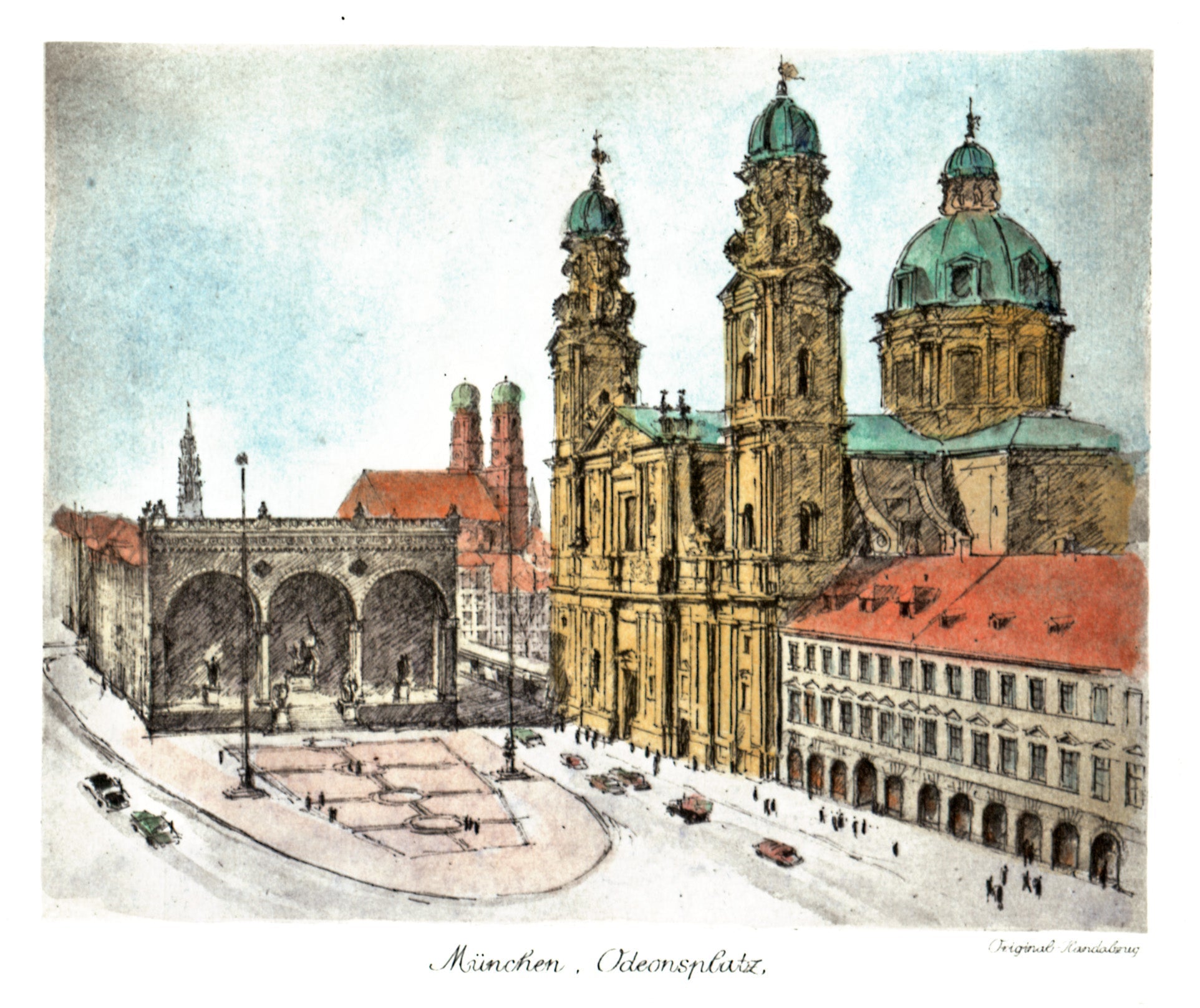 Stadtansicht München Odeonsplatz Kunstdruck Tiefdruck