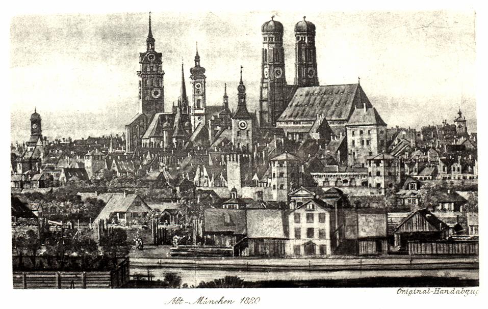 Stadtansicht von München Kunstdruck Tiefdruck