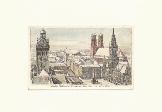 Stadtansicht von München im Winter Kunstdruck Tiefdruck