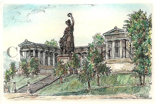 Bavaria mit Ruhmeshalle Kunstdruck Tiefdruck