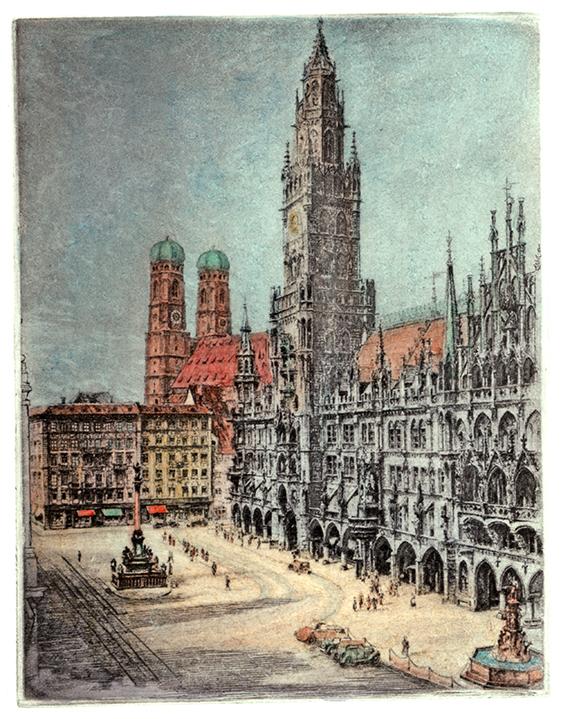 Stadtansicht vom Marienplatz Kunstdruck Tiefdruck