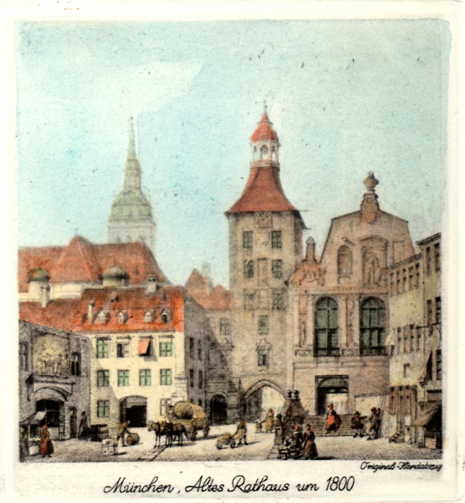 Stadtansicht München altes Rathaus Kunstdruck Tiefdruck