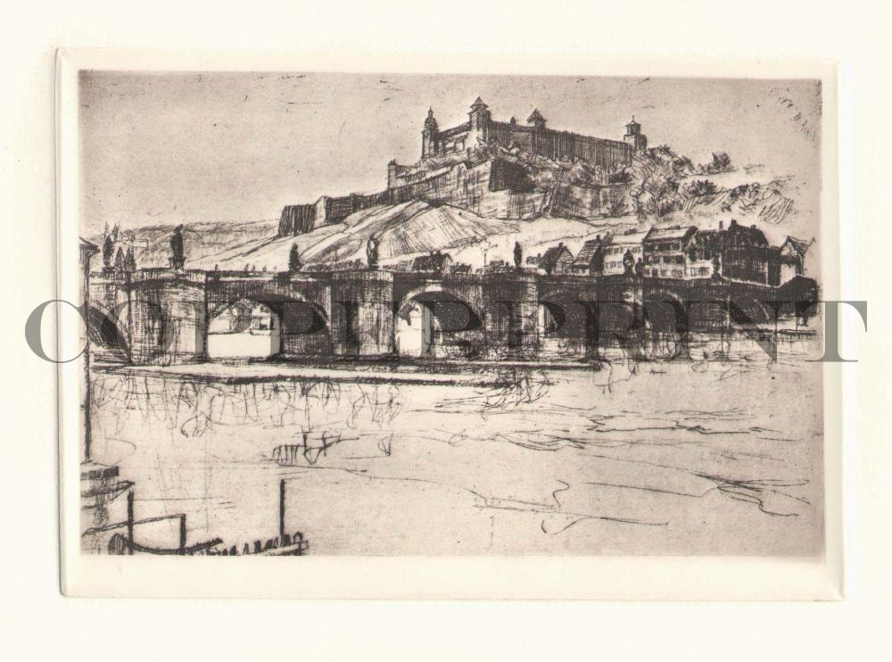 Stadtansicht von Würzburg Kunstdruck Tiefdruck