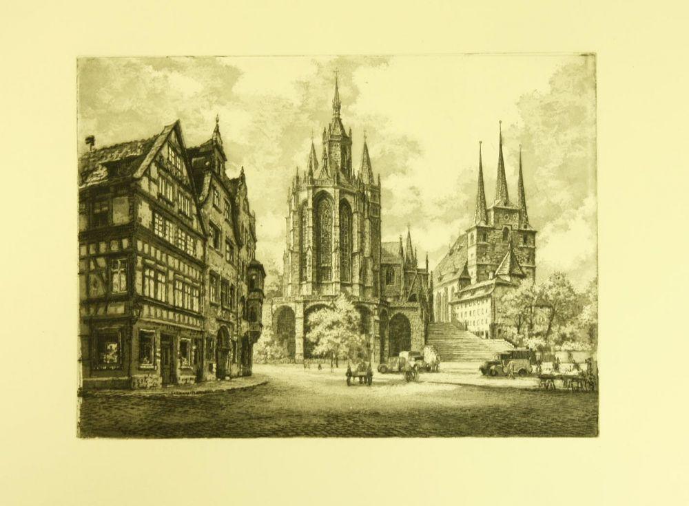 Stadtansicht von Erfurt mit Dom und St. Severi Kunstdruck Tiefdruck